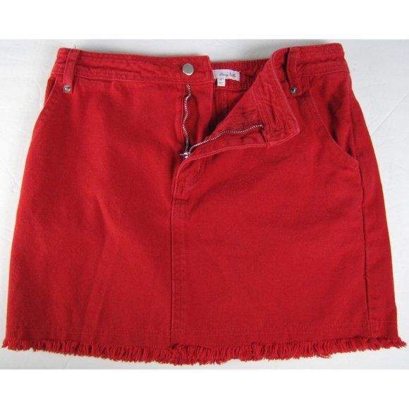 SALE! Fringe Denim Red Short Mini Skirt - Picture 2 of 4
